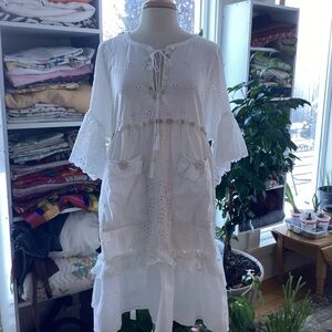 Upcycle Annie “Cute as a button” White Eyelet Babydoll Tiered Dress